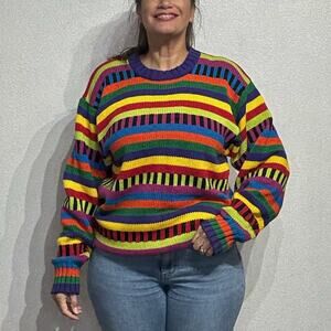 Tommy Hilfiger Multicolor Striped 90's Vintage Sweater Sz L